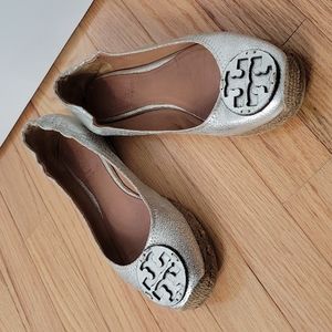 Tory Burch Silver Metallic Reva Espadrilles 6.5
